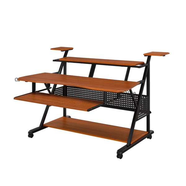 English Elm Willow Cherry & Black Music Desk with Cable Management, Speaker Shelves, 61-Key Keyboard Fit B2726P256348