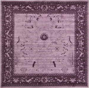 Unique Loom La Jolla Floral Machine Made Floral Rug Purple, Violet/Purple 10' 0" x 10' 0"