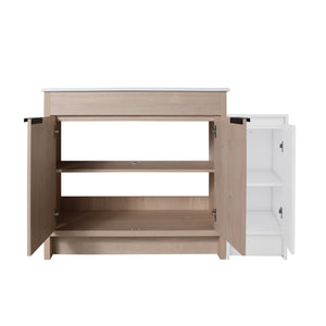 English Elm 48 Inch Freestanding Bathroom Vanity With Ceramic Sink, Soft-Close Doors & Ample Storage Solutions W999S00306