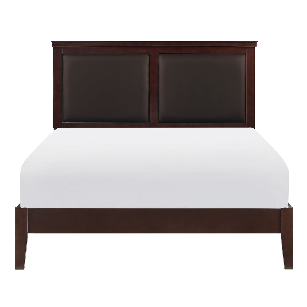 English Elm Classic Cherry Finish Full Size Panel Bed With Upholstered Headboard - Stylish & Durable Bedroom Centerpiece B011S01317