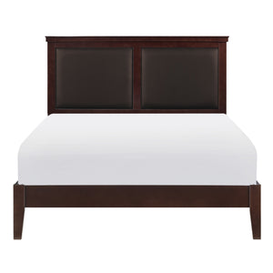 English Elm Classic Cherry Finish Full Size Panel Bed With Upholstered Headboard - Stylish & Durable Bedroom Centerpiece B011S01317