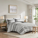 Madison Park Rhodes Farm House 3 Piece Stripe Duvet Cover Set MP12-8374 Grey/Multi