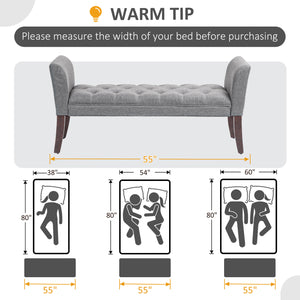 English Elm HOMCOM Tufted Upholstery Bench with Arms — Plush Linen-Feel Seat, Solid Wood Legs, Versatile Entryway seating solution Dark Gray W2225P217026