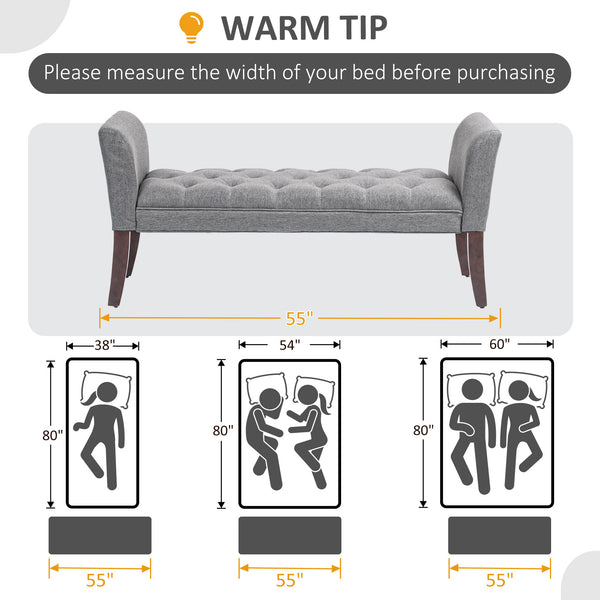 English Elm HOMCOM Tufted Upholstery Bench with Arms — Plush Linen-Feel Seat, Solid Wood Legs, Versatile Entryway seating solution Dark Gray W2225P217026