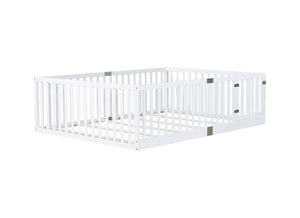 English Elm Twin Floor Bed Solid Rubber Wood with Tall Safety Railings for Toddler Sleep White W504P287658