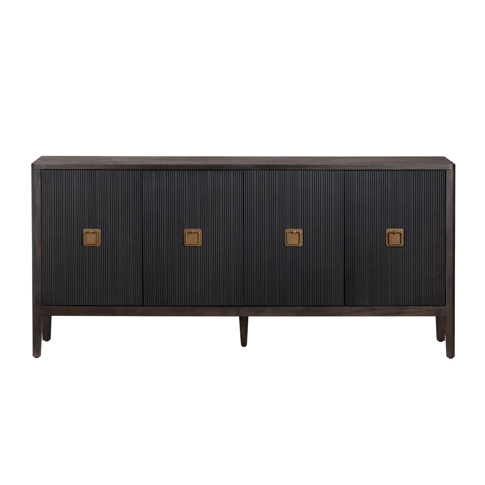 Crestview Collection Coastal Luxurious 4 Door Media Credenza With Copper Handles & Cord Management For Elegant Living Rooms Brown Solid Wood Cvfdr1047