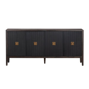 Crestview Collection Coastal Luxurious 4 Door Media Credenza With Copper Handles & Cord Management For Elegant Living Rooms Brown Solid Wood Cvfdr1047