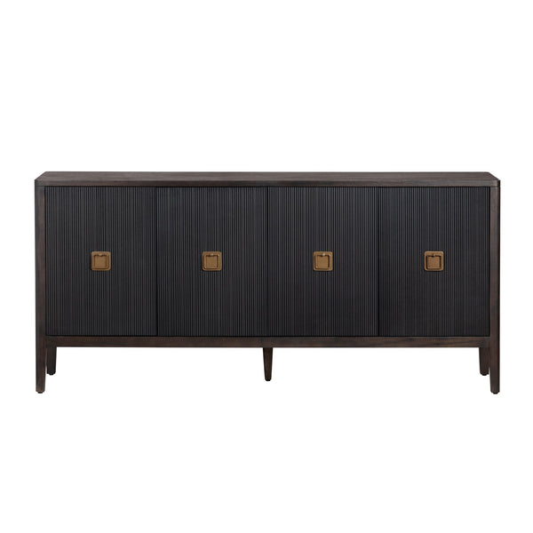 Crestview Collection Coastal Luxurious 4 Door Media Credenza With Copper Handles & Cord Management For Elegant Living Rooms Brown Solid Wood Cvfdr1047