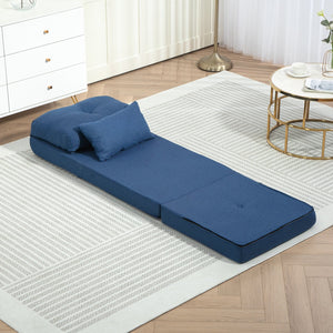 English Elm HOMCOM Convertible Flip Chair Floor Sofa Bed with Adjustable 5-Position Backrest, Pillows & Steel Frame Dark Blue W2225P249723