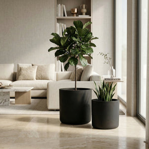 English Elm Round Concrete Style Planter Duo Handcrafted Magnesium Oxide Pots for Patio Garden W347P449315