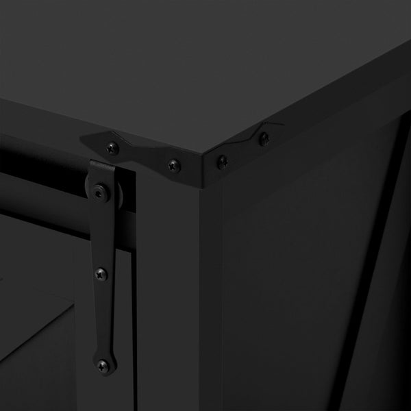 English Elm U-style Farmhouse Sideboard Barn Door Buffet with Drawers Built-in Outlet Dining Black N711P347377B