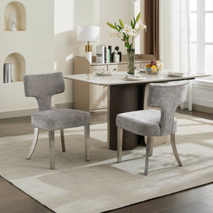 English Elm Mid Century Modern Dining Chairs with Copper Nail Trim, Plush High-Density Foam Seats, Brushed Steel Legs Gray W1143P314900