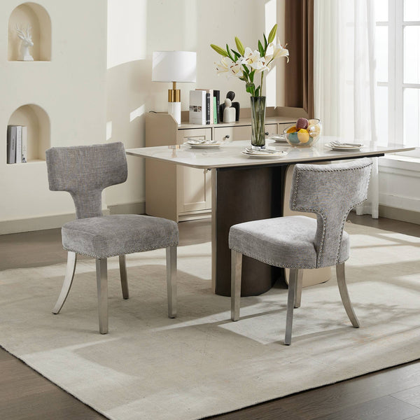 English Elm Mid Century Modern Dining Chairs with Copper Nail Trim, Plush High-Density Foam Seats, Brushed Steel Legs Gray W1143P314900