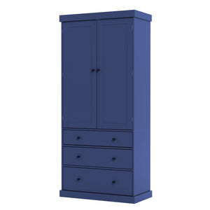 English Elm Topmax Farmhouse Pantry Cabinet 77 Inch Tall Freestanding Kitchen Storage with Drawers Blue N717S000047C