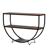 English Elm Trexm Rustic Industrial Design Demilune Shape Textured Metal Distressed Wood Console Table (Dark Brown)