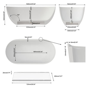 English Elm 59 Inch Freestanding Soaking Tub Eco Stone Resin Matte Finish Spa Bath Basin W2704P369954