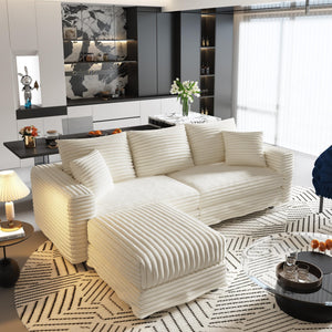 English Elm 82.7" Plush Corduroy 3-Seat Sofa – Modern Comfort With Soft Pillows & Versatile Ottoman For Living Spaces W1885S00146