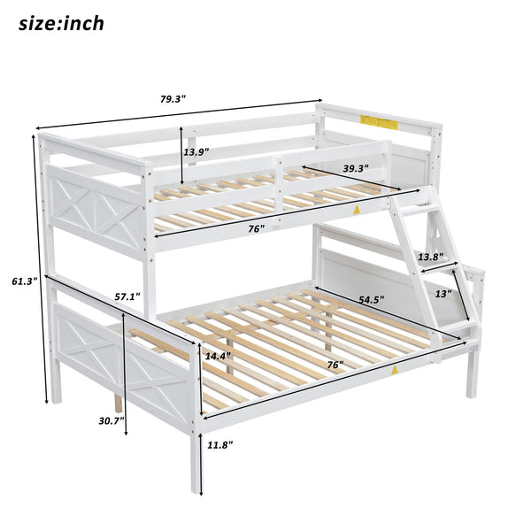 English Elm Twin Twin-over-Full Bunk Bed with Attached Ladder and Full-Length Guardrails for Safe Space-Saving Sleep White SM000118AAK-1