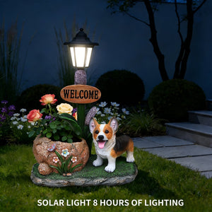 English Elm Labrador Solar Garden Statue with Led Glow and Built-in Succulent Planter Basin W5398P464251