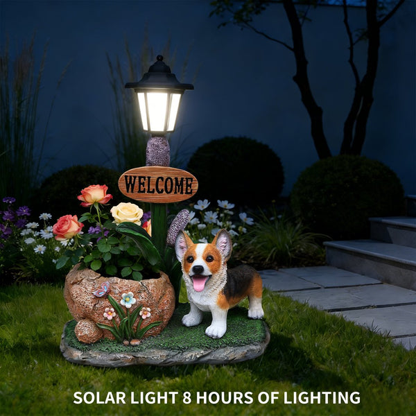 English Elm Labrador Solar Garden Statue with Led Glow and Built-in Succulent Planter Basin W5398P464251