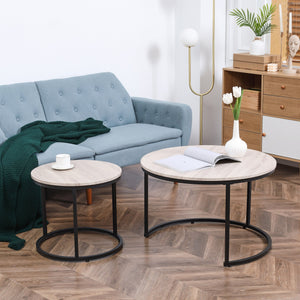 English Elm HOMCOM Industrial Round Nesting Tables Set of 2 – Space-Saving Stacking Coffee & Side Tables, Grey W2225P229744