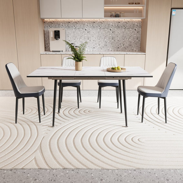 English Elm 47"-63" Extendable Mdf Dining Table Set with Pu Leather Chairs for Six W2189S00924