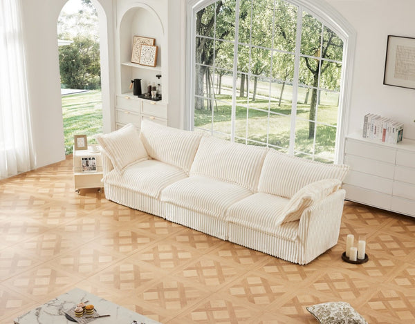 English Elm Slipcovered Modern 3-Seater Sofa - Plush Cream Corduroy With Deep Seating & Flexible Design Features W3041S00020-GIGA