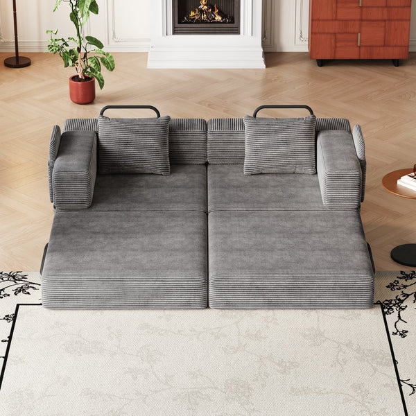 English Elm 72.4 Inch Corduroy Convertible Floor Sofa Bed with Storage Pockets for Any Room W3505P355571