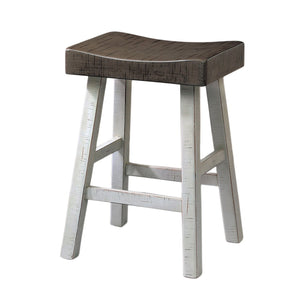 English Elm Traditional 24-inch Solid Wood Stool Set of 2 with Contour Seat, Transitional Dining Accent Seating Pair White+gray 40 L x 20 W x 10 H B2741P338652