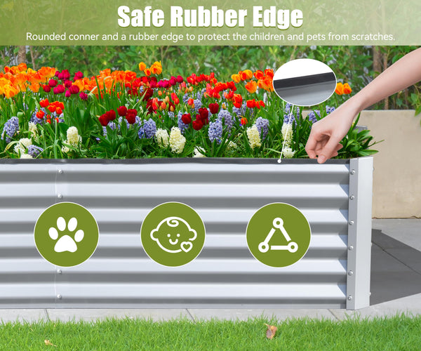 English Elm 6x3x1.5ft Galvanized Raised Garden Bed — Heavy-Duty Steel Planter with Open Base, Reinforced Rods, Safe Edge for Vegetables Flowers and Easy Assembly Silver+White W1859P197905
