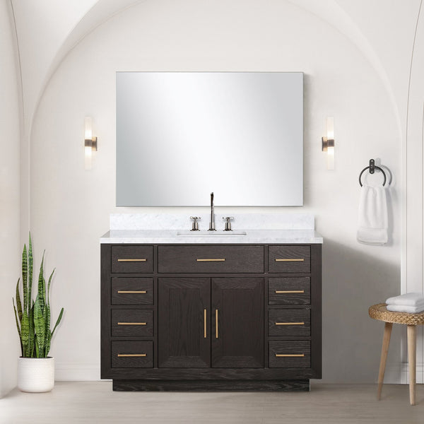 English Elm Brown Oak 48" Single Bath Vanity Set With Carrara Marble Top & Chrome Faucet For Elegant Spaces B2731P257695