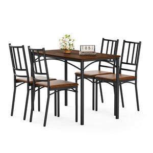 English Elm Dining Set for Four with Steel Frame Chairs and Particleboard Top Industrial Kitchen Walnut W1162P430310