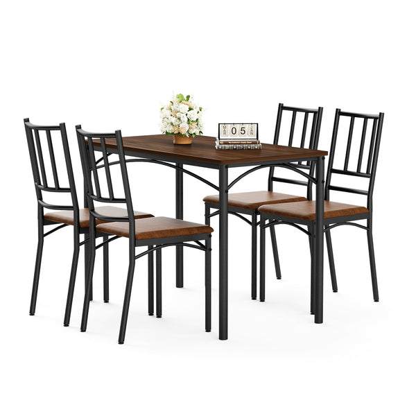 English Elm Dining Set for Four with Steel Frame Chairs and Particleboard Top Industrial Kitchen Walnut W1162P430310