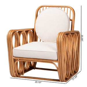 English Elm Bohemian Natural Rattan Accent Chair with Open Weave Frame for Sunroom or Living Room B2750P467786