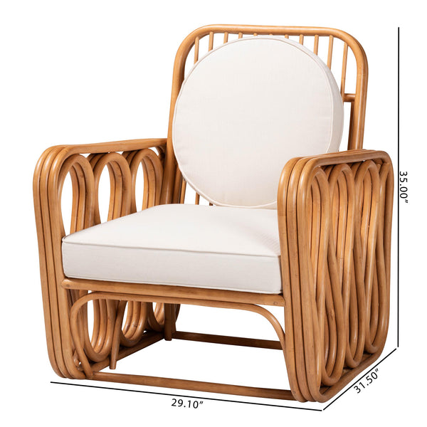 English Elm Bohemian Natural Rattan Accent Chair with Open Weave Frame for Sunroom or Living Room B2750P467786
