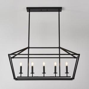 English Elm 5-light Industrial Farmhouse Chandelier Matte Black Metal Linear Pendant for Kitchen Island W5008P465021