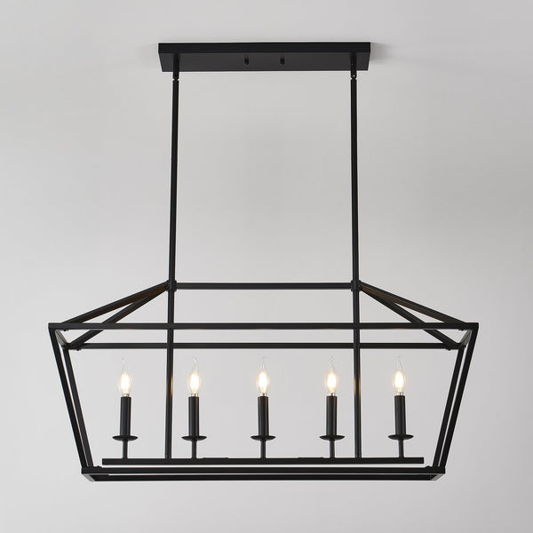English Elm 5-light Industrial Farmhouse Chandelier Matte Black Metal Linear Pendant for Kitchen Island W5008P465021