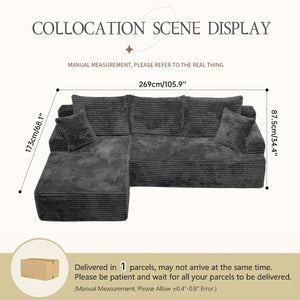 English Elm Modern Chenille Sectional Sofa with Chaise Configurable Modules for Living Room Lounging W3653P443556