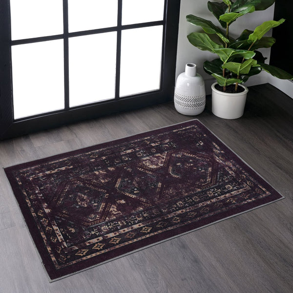 English Elm Maval Black Washable Rug 2' X 3' - Stylish, Pet-Friendly Doormat With Non-Slip Backing And Easy Care B189P188995