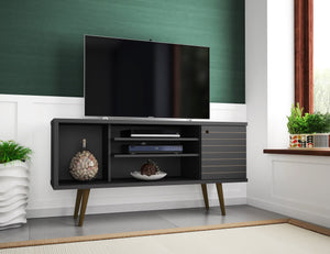 English Elm Liberty 53" Black Tv Stand - Mid-Century Modern Design With Smart Storage & Wire Management Solutions B365P398345