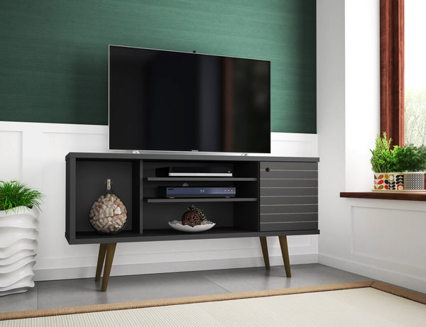 English Elm Liberty 53" Black Tv Stand - Mid-Century Modern Design With Smart Storage & Wire Management Solutions B365P398345