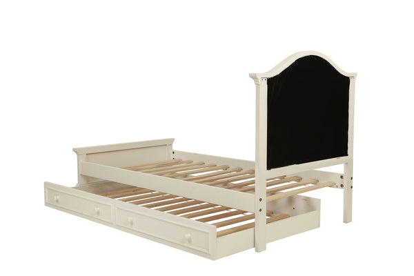 English Elm Contemporary Twin Bed with Trundle and Tufted Upholstered Headboard, Sturdy Slats, Kids Bedroom Furniture Pink,White 83 L x 12 W x 9 H B011S02033