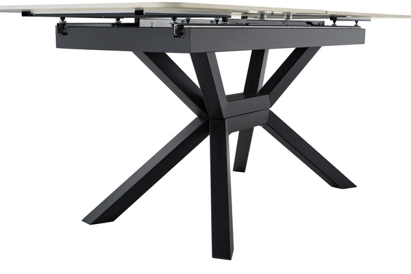 English Elm Modern Extendable Sintered Stone Dining Table with Auto-Lift, Scratchproof Waterproof Top & Black Metal Base W3493S00005