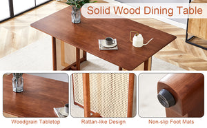 English Elm Chinese country retro solid dining table with imitation rattan legs, solid rubber frame, versatile desk Walnut W1151P154595