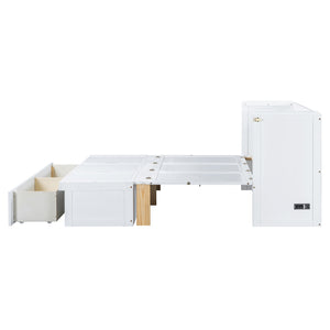 English Elm Queen Murphy Wall Bed with Pull Out Storage Drawer and Built in Usb Charging White LP000428AAK