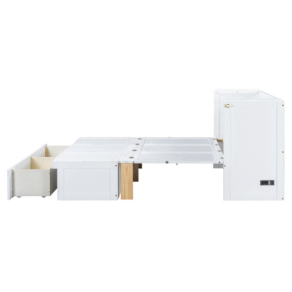 English Elm Queen Murphy Wall Bed with Pull Out Storage Drawer and Built in Usb Charging White LP000428AAK
