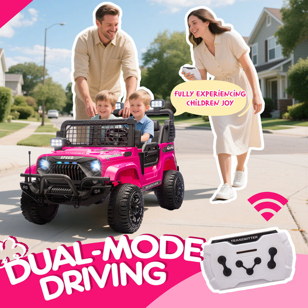 English Elm 24v Dual Motor Two Seat Kids Electric Ride on Car with Remote Control and Bluetooth Audio Pink W1578P305898