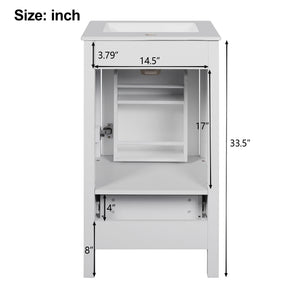 English Elm 18-Inch Modern Bathroom Vanity with Ceramic Sink, Soft-Close Doors, Divider Drawer & Adjusting Feet White N729P334854K