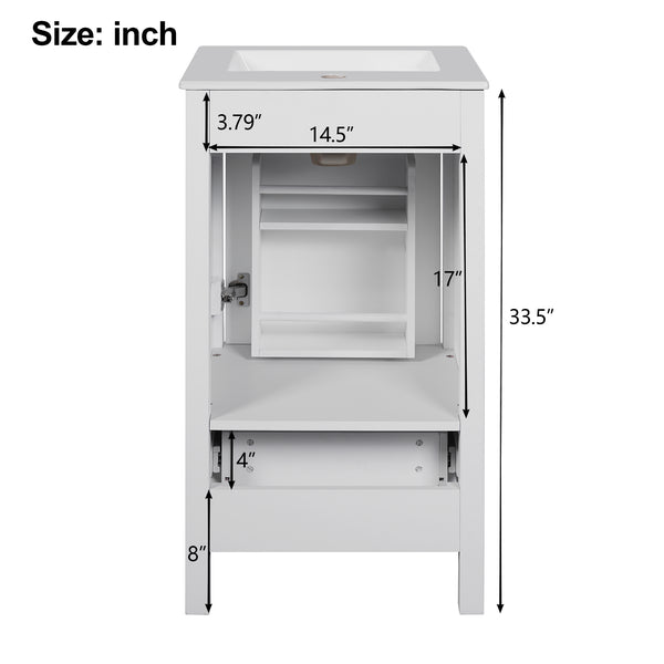 English Elm 18-Inch Modern Bathroom Vanity with Ceramic Sink, Soft-Close Doors, Divider Drawer & Adjusting Feet White N729P334854K