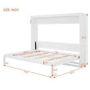 English Elm Full Size Murphy Wall Bed with Cabinet Dual Piston Folding Mechanism for Studio Spaces White LP000664AAK-2